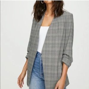 Aritzia Babaton Womens Plaid Power Blazer Rouched Sleeves Sz 4 Preppy Office